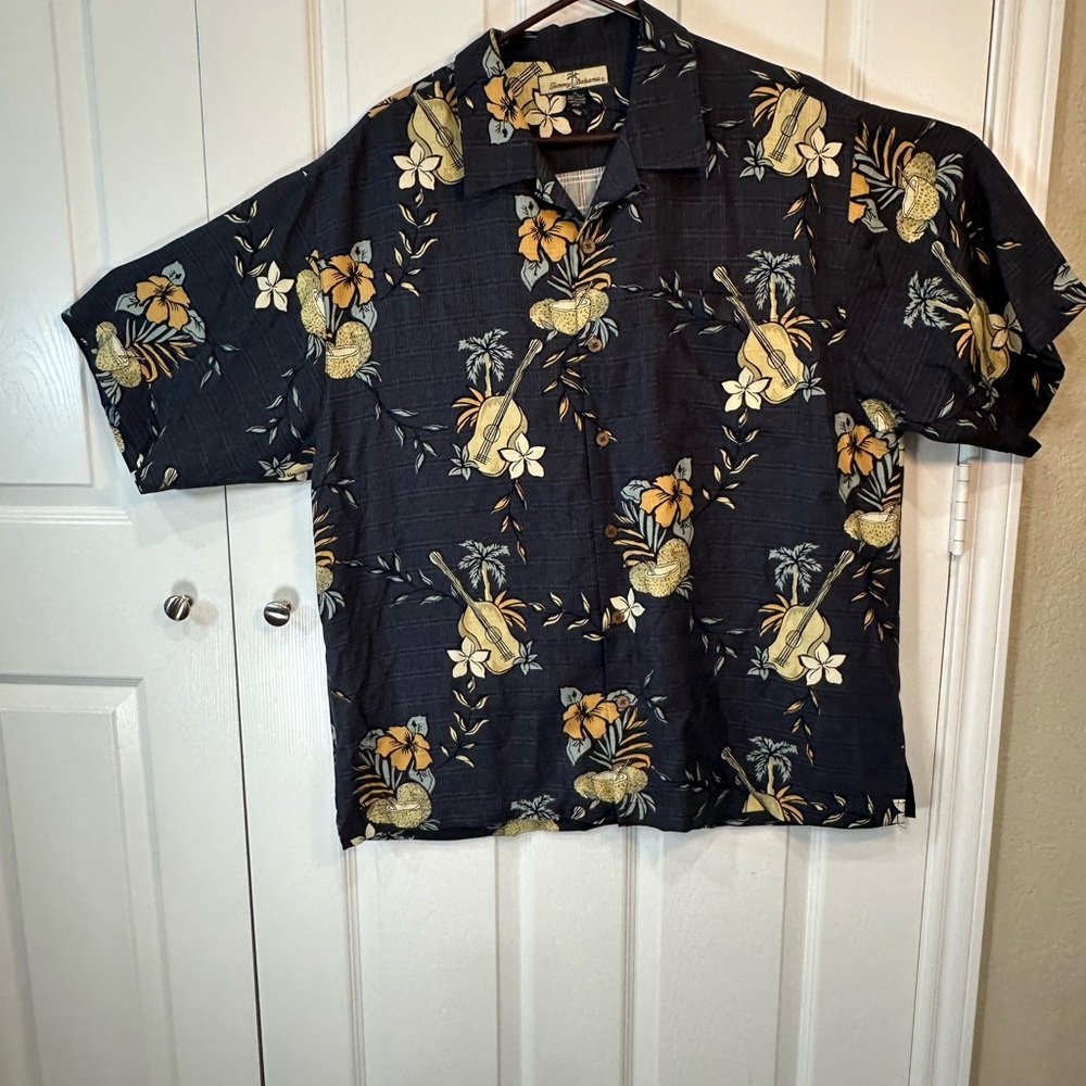 Tommy Bahama Black and Gold Floral Shirt